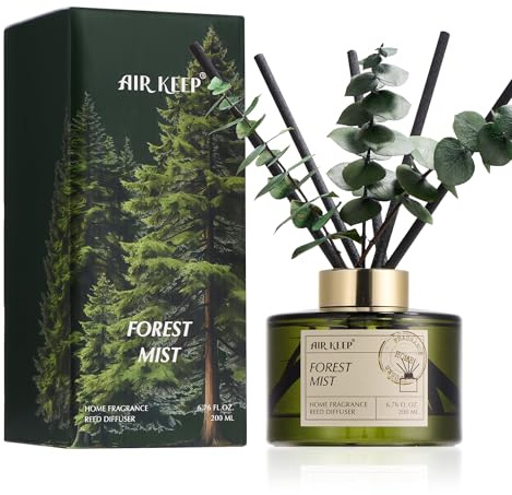 Airkeep Raumduft mit 8 Duftstäbchen 200ml, Forest Mist Langanhaltend Duft, Lufterfrischer für Zuhause, Deko für Badezimmer, Schlafzimmer, Wohnzimmer