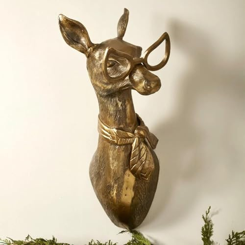 gresonic Adorno de Pared en 3D, cabezas de animales para esculturas colgantes de arte mural, decoraciones de resina bronceada para el hogar (Cabeza de oveja en resina)