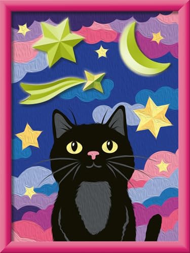 Ravensburger CreArt 12023069 - Star Cat - Peinture par numéro dès 9 Ans, Set de Peinture avec Cadre, Pinceau et peintures acryliques, Cadeau pour Filles et garçons, Moulage en plâtre