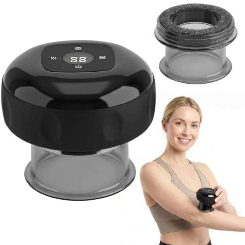 Ventosa Eléctrica para Masaje, Dispositivo de Masaje Inteligentes Masajeador con Mando a Distancia Set de Ventosas Gua Sha Vacío con 12 Niveles de Temperatura y Succión (Negro)