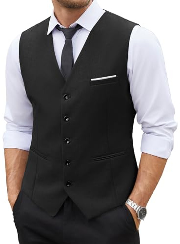 COOFANDY Men's Fashion Formal Slim Fit Business Dress Suit Vest Waistcoat,Black,Medium ( Chest: 43.3 )