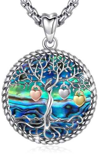 Eusense Livets träd-halsband, familjeträds-hänge, smycke i 925-sterlingsilver, present till kvinnor och flickor, Sterlingsilver, Pärla
