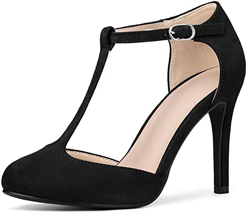 Perphy Women T-Strap Stiletto Heels Pumps Black