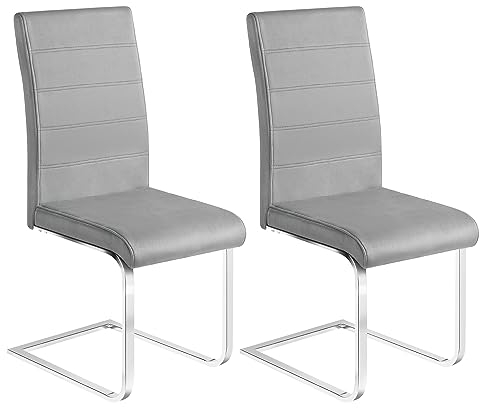 WOLTU Esszimmerstühle 2er Set, Schwingstuhl, Freischwinger Stuhl, Küchenstuhl, Samtstuhl, Polsterstuhl, mit hoher Rückenlehne, für Esszimmer Esstisch Küche Wohnzimmer Büro, Dunkelgrau, BH377dgr-2