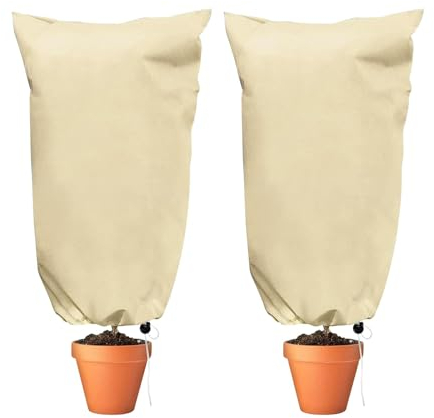 HOUSINN Winterschutz für Pflanzen, 2 Stück Schutzhüllen für Pflanzen mit Kordel, 120 x 80 cm Pflanzenschutz Winter, Wiederverwendbarer Winterpflanzenschutz, Wintervlies für Pflanzen Frostschutz
