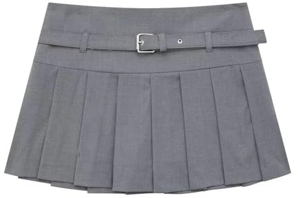 CABULE Dolce Ragazza Pantaloni Larghi a Pieghe Gonna Stile Lavoro da Donna Cintura Dimagrante Minigonna a Trapezio-Grigio-L