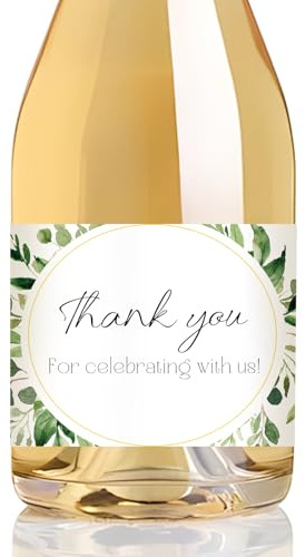 URROMA Mini Champagne Bottle Labels, 50 Pcs Greenery Thank You Champagne Stickers Floral Wedding Wine Labels for Bridal Shower Birthday Celebration Party, Round