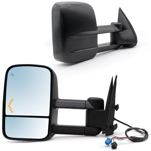 JZSUPER Towing Mirrors fit for 2003-2006 Chevy Silverado 1500 2500 3500 GMC Sierra Suburban Yukon XL Tahoe Pickup Truck A Pair of Tow Mirror Power Heated Arrow Signal Light Black Cap