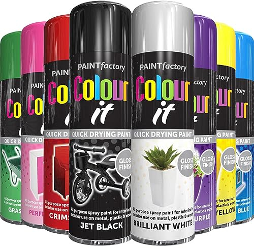 AlezyB - 8 Mix Cans Gloss Finish All Purpose spray paint 250ml Multipurpose AerosoL, Quick and Fast Drying and Excellent Coverage for Metal, Wood, Plastic and More - A1