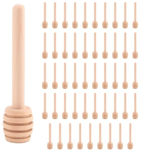 iFutniew 50-pack mini 7,6 cm trä honung dopppinnar, individuellt förpackade, serveringsbestick för honungsburk, dispenser droppad honung, bröllopsfest presenter