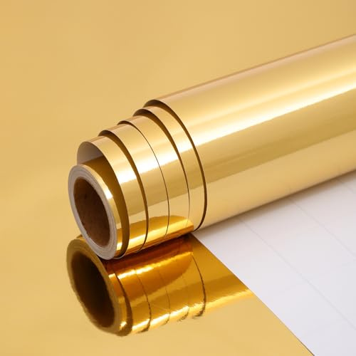 HBell Champagne guld omslagspapper rulle, 43 cm x 10 m guldmetalliskt omslagspapper, perfekt för presentförpackning, gör-det-själv-hantverk, jul, födelsedag, bröllop, baby shower, festliga