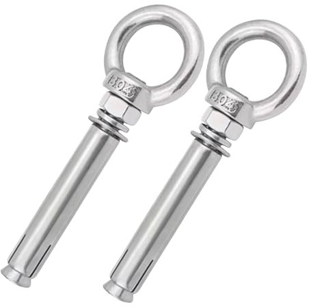 2 Pcs Long Eye Bolt with Ring M8 x 70 mm 304 Stainless Steel Wall with Nut Washer Expansion Anchor Bolts Masonry Concrete Screws