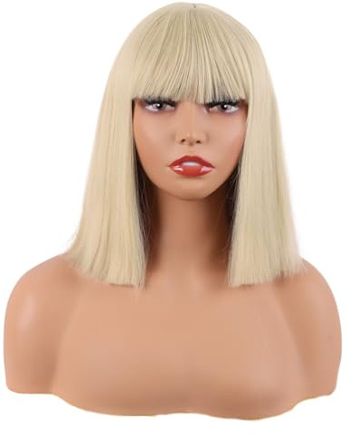 MapofBeauty 12 Pollice/30 cm Lisci Bob Con Flat Frange Corto Colorato Sintetico Capelli Cosplay Party Parrucca (Biondo)