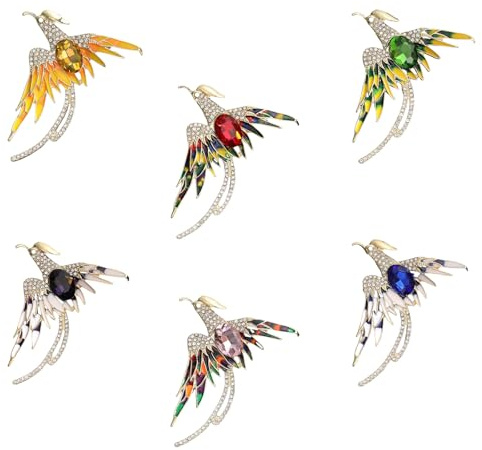 6pcs Ucubwfu Phoenix Rhinestone Brooch, Women's Colorful High Grade Pins for Decorating Tops Lapel Pins
