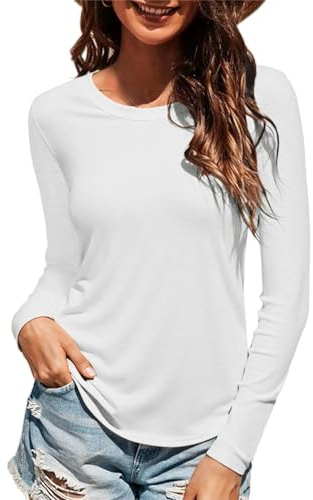 Wayleb Maglietta Donna Maniche Lunghe Collo Rotondo – T-Shirt Maniche Lunghe Basic in Cotone – Maglia Manica Lunga Casual Top per Primavera Autunno Inverno S-XXL
