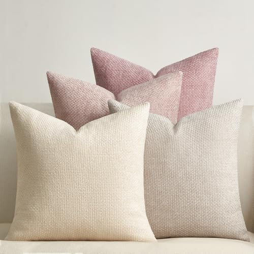 Topfinel Kuddfodral 40x40 Rosa 4-delat set Chenille Kuddfodral Örngott Soffkudde Dekorativ Kudde Prydnadskudde Dekorativt Kuddfodral Rottingvävd Design För Soffa Vardagsrum