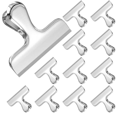 Crynvor 12 Pezzi Mollette per Alimenti da Cucina, Pinze Chiudi Sacchetti, Clip Raccoglitore in Metallo, Clips di Tenuta in Acciaio Inox, per Mestieri, Disegni, Foto Ufficio Scuola e Famiglia