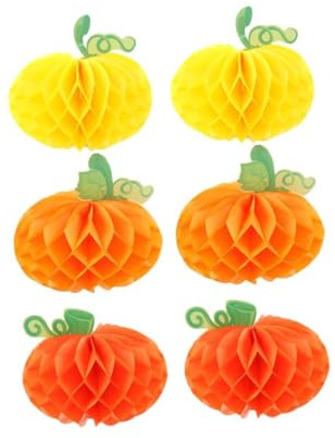 LIFKOME 6 Piezas Bolas Colgantes Panal de Papel Decorativas Calabaza Colores para Fiesta Halloween