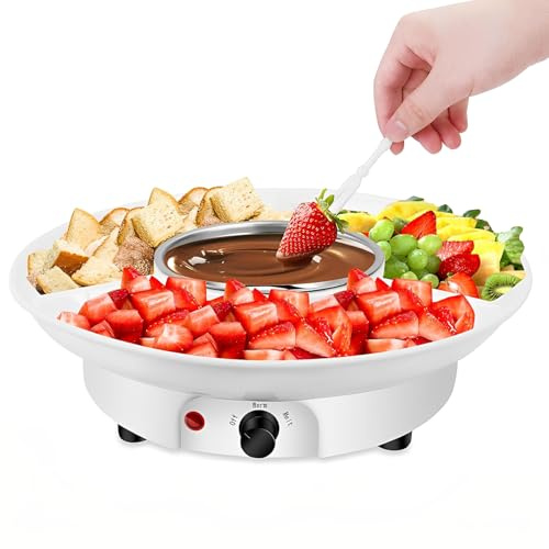 Appareil à Fondue au Chocolat Électrique avec Plateau de Service Amovible et 10 Fourchettes, Kit Service à Fondue 280ml pour Desserts, Machine à Fondre Idéal pour Fêtes et Soirées