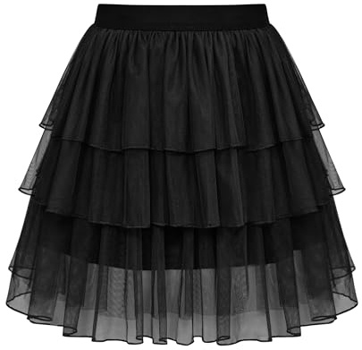 Sopesil Jupe Tulle Femme Courte Tutu Femme à Volants Superposés Jupe Trapèze à Taille Élastiquée avec Doublure pour Tenue de Soirée et Halloween Taille S-3XL