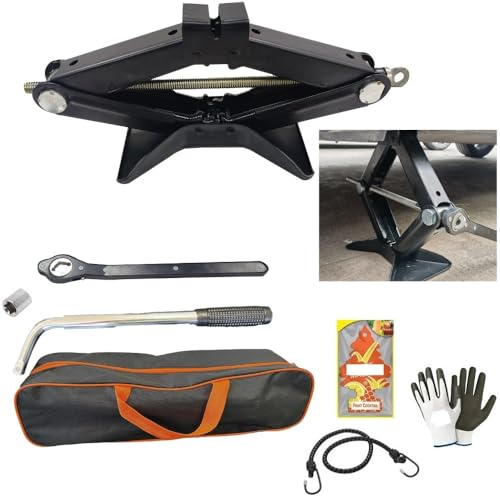 CRIC A PANTOGRAFO DA 2 TONNELLATE CON CRICCHETTO E CHIAVE A BUSSOLA ALLUNGABILE TELESCOPICA COMPATIBILE CON FIAT PANDA KIT AUTO SET PER EMERGENZA STRADALE SOLLEVAMENTO GOMME AUTO