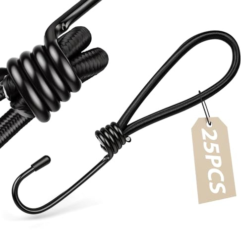 vsshe Ganci Elastici, 25 Pezzi Corde Elastiche con Gancio, 15 cm Elastici Cinghie di Fissaggio per Telone, Corde elastiche robuste, Multiuso, per Teloni, Campeggio, Poster, Tende