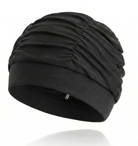 ARYIMYDP Gorro de Natación de Adulto, 1 Unidad, Tejido de Poliéster Transpirable, Ligero y de Secado Rápido, Adecuado para Cabello Largo y Grueso, con Ajuste Cómodo, para Hombre y Mujer (Negro)