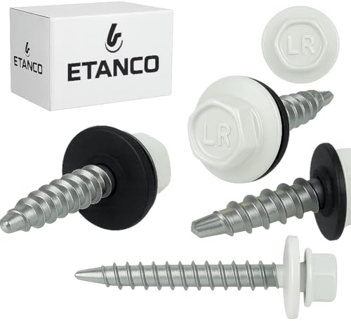 ETANCO GT02 - Viti per lamiera trapezoidale, 4,8 x 20 mm, RAL 9002, colore grigio, 250 pezzi, autoforanti con guarnizione EPDM, in acciaio zincato, esagonale, per lamiera metallica su legno (4,8 x 50