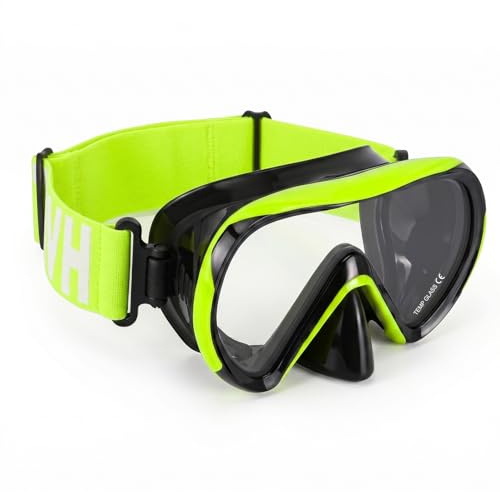Hikotey Maschera per immersioni per bambini con fascia in tessuto, maschera per snorkeling anti-perdita e fascia elastica in tessuto, maschera per immersioni panoramica a 180° HD anti-appannamento e