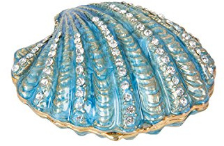 QIFU Hand Painted Enameled Shell Style Decorative Hinged Jewelry Trinket Box Unique Gift for Home Decor