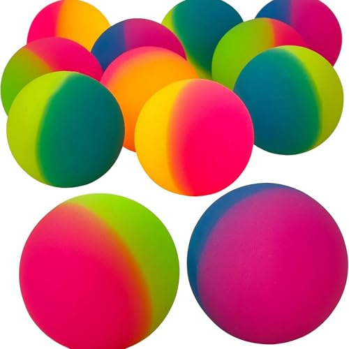 Bedwina Jumbo Super Bouncy Balls - (Pack of 12) 2.35 Inch Balls for Kids in Bright Assorted Multi Colors for Birthday Party Favors and Carnival Prizes in Bulk