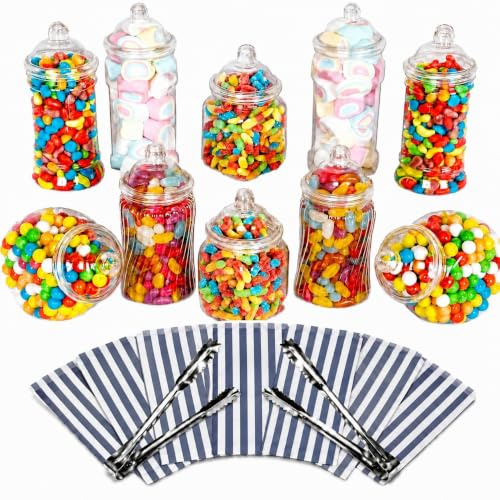 Truly Sweet Candy 10 Plastic Sweet Jars, 5 styles, 2 tongs, 50 bags Buffet (Blue)