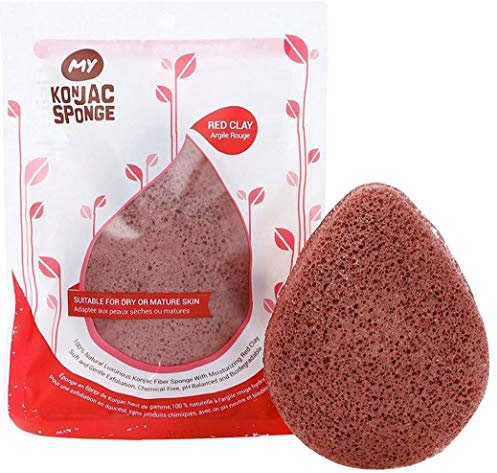 Hotaden 1pc Konjac éponge Naturelle Tout Laver l'éponge Visage Exfoliant Profond Pore Cleansing Beauty Outil approprié (Rouge)
