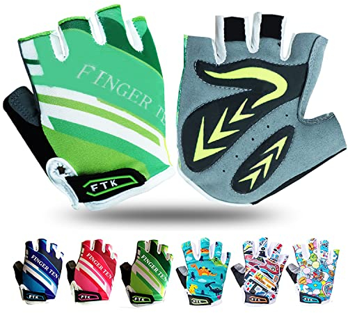 LOVMEAD Fahrradhandschuhe Kinder Fingerlos für Jungen Mädchen Alter 4-12, MTB Handschuhe Paar Mädchen Jungen Outdoor Sport Rennrad Fahrrad Bike Halbfinger Handschuhe Frühling Sommer (Grün, M)