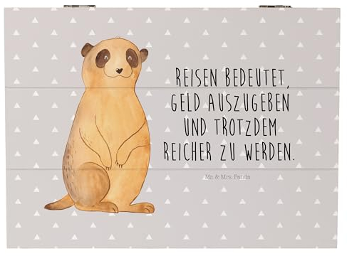 Mr. & Mrs. Panda 25 x 18 cm Holzkiste Erdmännchen - Geschenk, Geschenkdose, Reisen, Schatzkiste, Truhe, Afrika, Erinnerungsbox, Wildtiere, Spruch