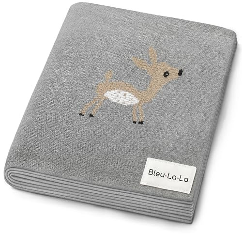 Coperta Fasciatoio a Maglia per Neonati e Bambini - 100% Cotone Morbido e Confortevole, Coperta da Ricezione per Culla e Passeggino, Regalo per Neonati e Bambini (Cervo - Grigio)