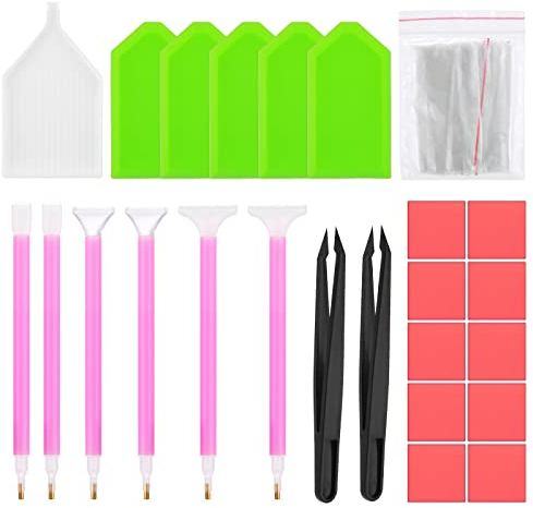 5D Diamond Painting Zubehör - Werkzeug, Stift, Pinzette, Tray, Schiffchen, Kleber - Etui für Nagelkunst und Diamant Stickerei