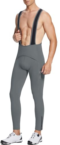 baleaf Men's Winter Cycling Bib Pants 4D Padded Thermal Water Resistant Bike Tights Cold Weather Warm Pockets Grey S