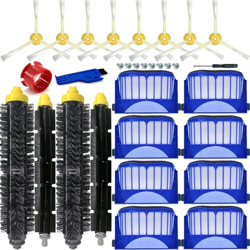 Pièces de rechange pour aspirateur robot iRobot Roomba 600 Series 675 692 694 690 680 660 651 650 614 610 500 Series 595 585 564 552, 8 brosses latérales, 2 brosses à rouleaux principales, 6 filtres,
