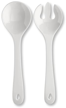 Spoddy Posate per insalata in plastica (31 cm, 2 pezzi, bianco), posate in plastica con cucchiaio per insalata e forchetta per insalata (lavabile in lavastoviglie e resistente al calore fino a 100 °C)