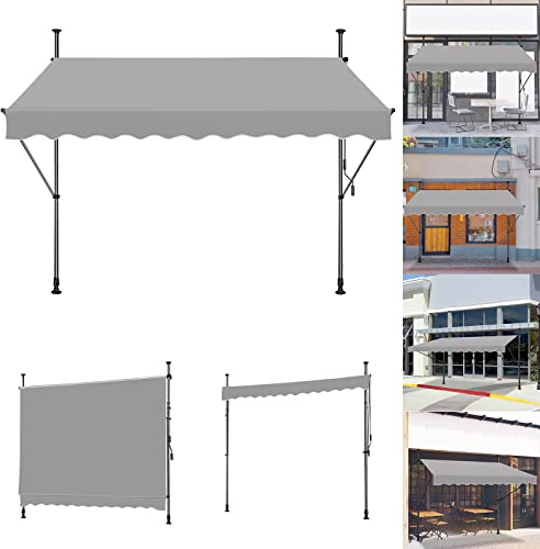 XMTECH Store de balcon à bras articulés sans perçage - Protection UV - Avec manivelle - Hauteur réglable - Pour jardin, terrasse - 200 x 120 cm - Gris