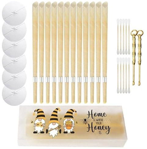 Vela de oreja, vela de cera aurícula, velas aurículas de cera de abeja natural, con discos de protección de seguridad, para relajarse y quitar el cerumen (12)