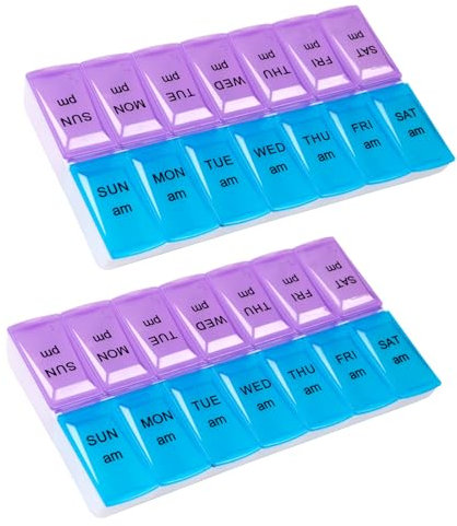 2 Stück Pillendosierer für 2-mal täglich, wöchentliche Pillendose mit Klappdeckel für morgens und abends, 7-Tage-Medikamentendose für Vitaminpillen, Behälter für tägliche Pillen Tablettenbox