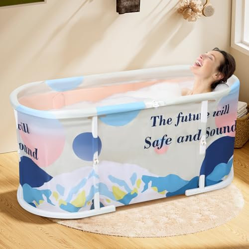 wicoanox Bärbart hopfällbart badkar, separat familjebadrum spa-badkar, bad stående badkar för duschkabin, effektivt underhåll av temperatur, perfekt för varmt bad isbad 114 x 58 x 53 cm Summe