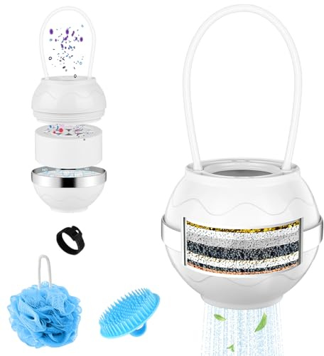 AOOTE 8 Stadia badfilter, badvattenfilter för badkar med duschboll och schampoborste, filter för badbadkar, badfilter för spädbarn och vuxna, balbadfilter, BPA-fri, rent ditt badvatten