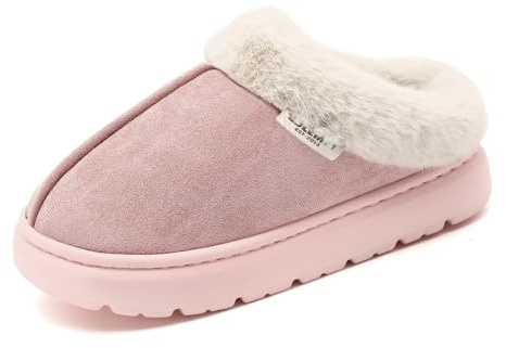 House Slippers For Woman Men, Womens slippers Platform EVA lightweight sole Warm Faux Fur Lined Suede Short Ankle Boots Memory Foam Fuzzy Slippers for Women Anti-Slip Boot Indoor Outdoor(Pink 42-43)
