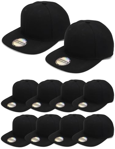 PJPSAA 10 Pack Blank Snapback Hats for Men Hip Hop Style Adjustable Flat Brim Hats Baseball Caps Bulk (Black)