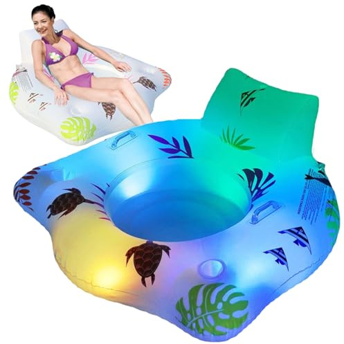 Led Inflatable Pool Float Mattress - Air Lounge Chair Double Cup Holders | Oversized Floating Bed Back Support, Portable Water Lounger for Outdoor Pool Lake Summer Soaking Leisure Fun