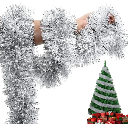 AYNKH 6 pièces de guirlandes de Noël argentées de 2 m, guirlandes pour Sapin de Noël, escalier, décorations de Nouvel an et d'anniversaire