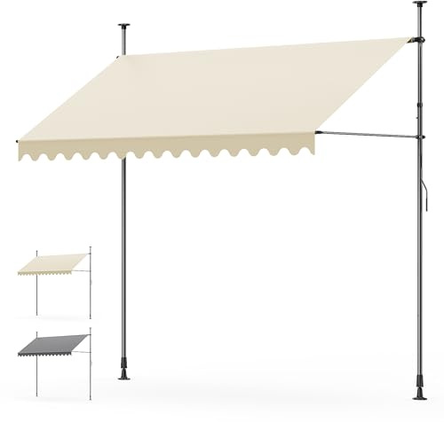 Toldo Manual Retractil para Balcón con Manivela 220-300cm Altura Ajustable Sin Taladrar Resistente a los Rayos UV 300 x 180 cm/Beige